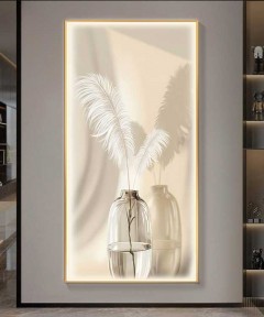 Gold Frame Vase Flower Crystall Painting Modern With Led Light